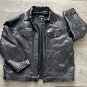 Vintage J Crew Black Leather Jacket with Removable Zip Out Fleece Liner- XL
